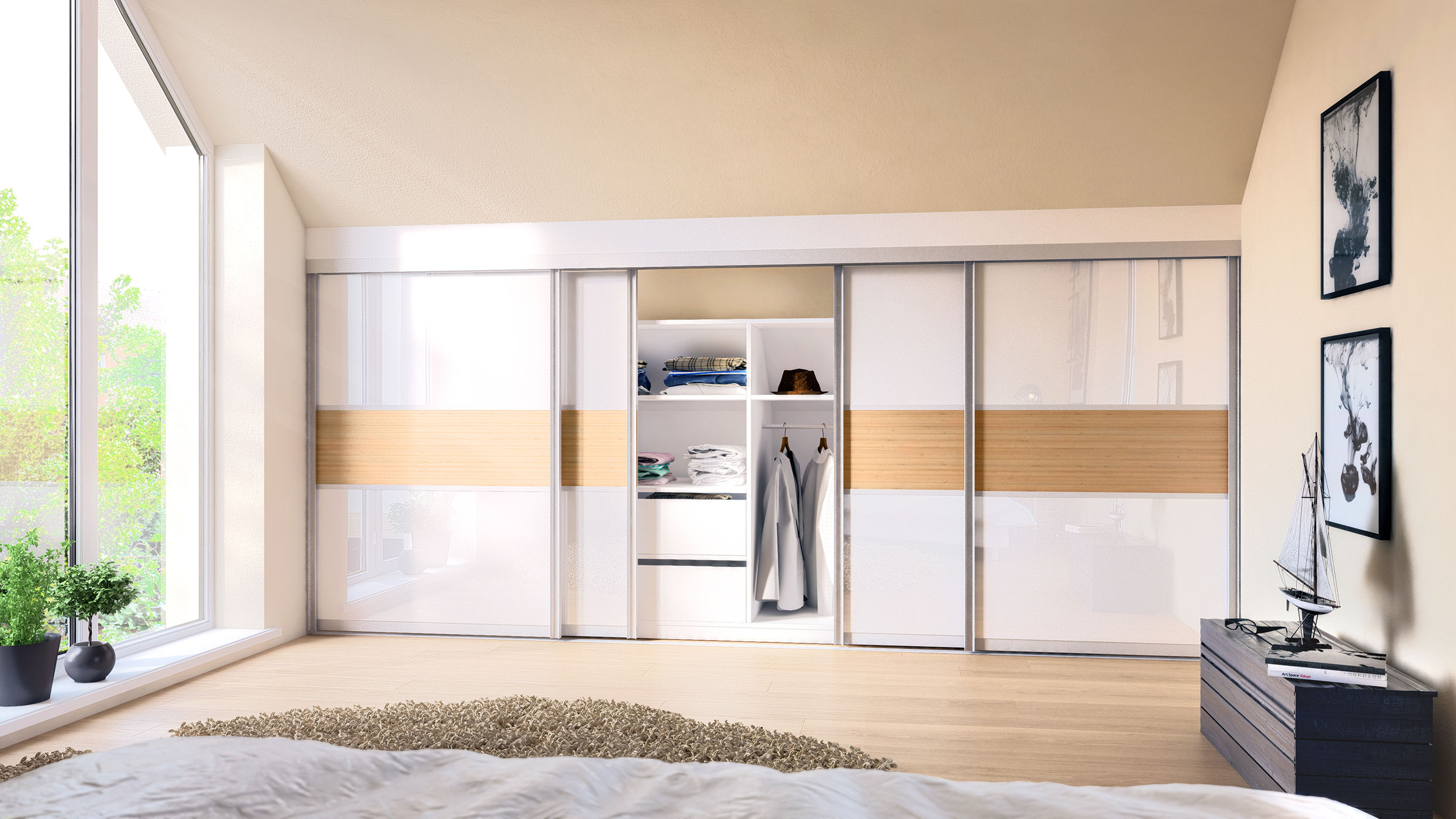 Drempelschrank mit Schiebetür davor